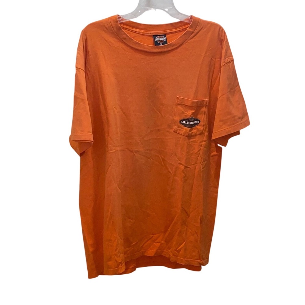 Harley Davidson Sandy's Fremont MI Orange Pocket Graphic T-Shirt Mens 2X - Picture 5 of 6